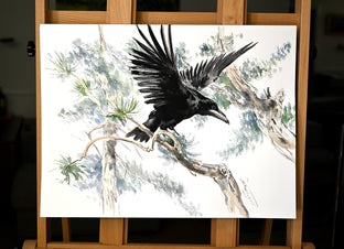 Flying Raven in the Woods by Suren Nersisyan |  Side View of Artwork 