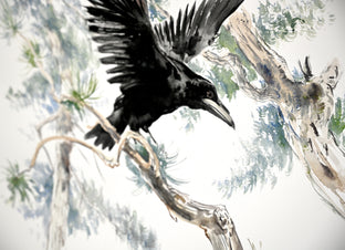Flying Raven in the Woods by Suren Nersisyan |  Context View of Artwork 