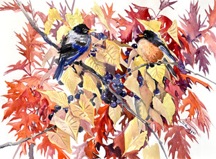 American Robins and Fall Foliage by Suren Nersisyan |  Artwork Main Image 