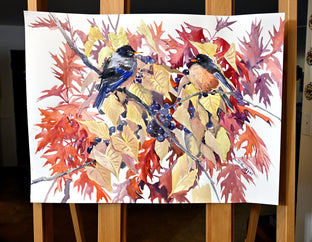 American Robins and Fall Foliage by Suren Nersisyan |  Side View of Artwork 