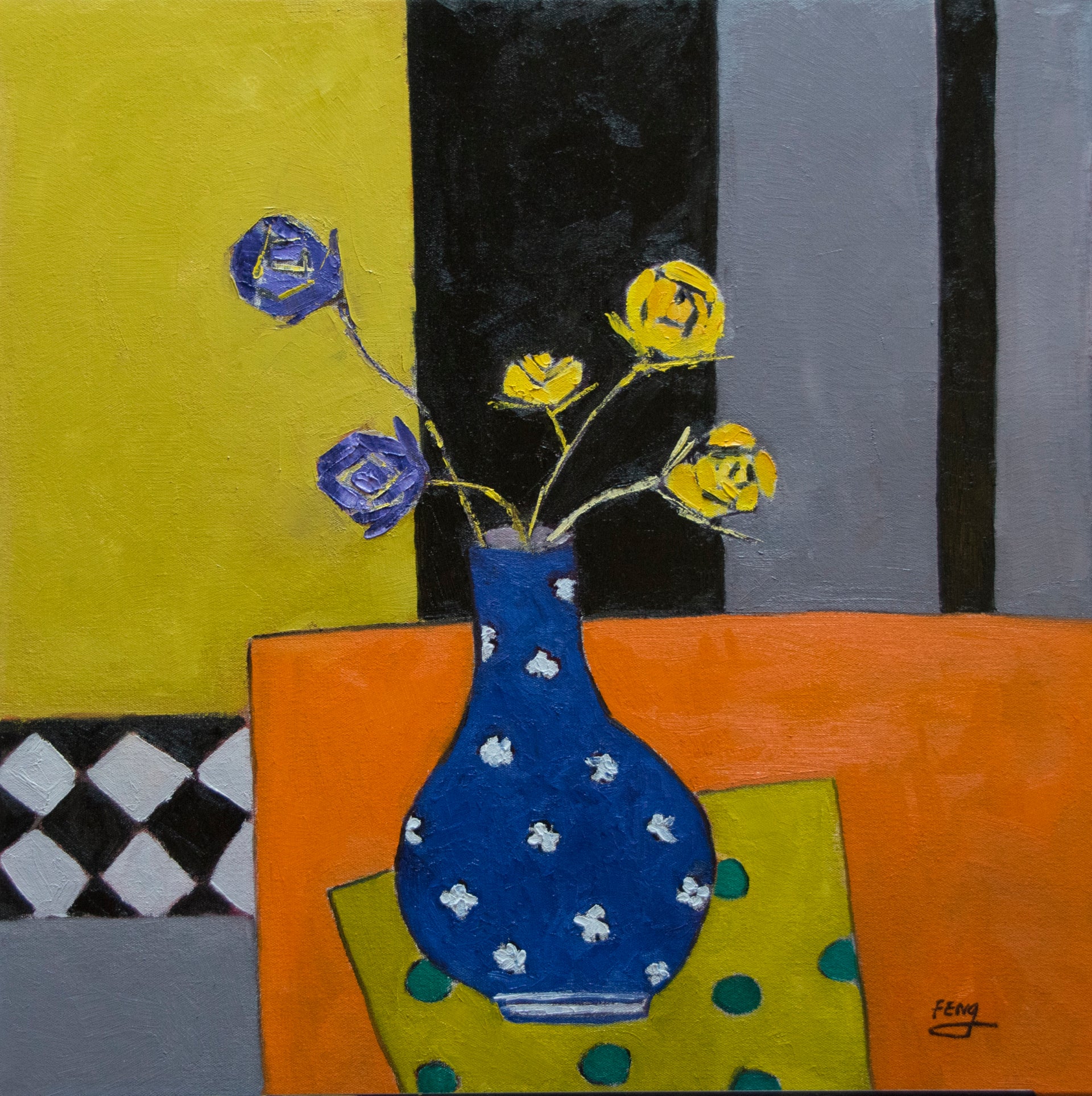 Blue and Yellow Roses by Feng Biddle oil painting UGallery
