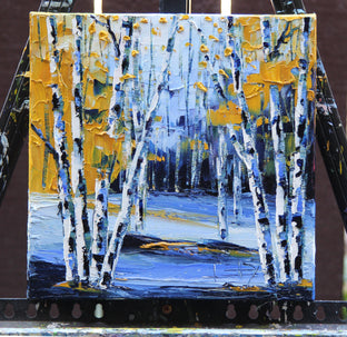 Birches in Blue by Lisa Elley |   Closeup View of Artwork 
