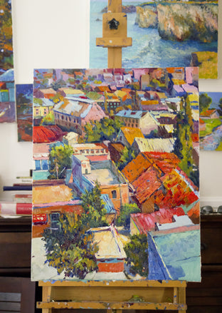 Original art for sale at UGallery.com | Roofs of Forgotten Town by Suren Nersisyan | $1,700 | oil painting | 28' h x 22' w | photo 3