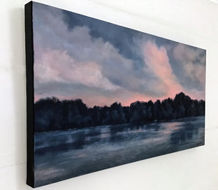 Lake at Twilight, Coral and Indigo by Elizabeth Garat |  Side View of Artwork 