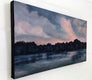 Original art for sale at UGallery.com | Lake at Twilight, Coral and Indigo by Elizabeth Garat | $1,600 | oil painting | 18' h x 36' w | thumbnail 2