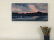 Original art for sale at UGallery.com | Lake at Twilight, Coral and Indigo by Elizabeth Garat | $1,600 | oil painting | 18' h x 36' w | thumbnail 3