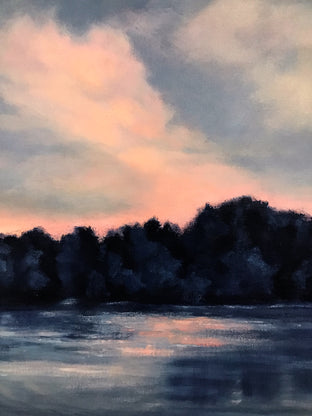 Lake at Twilight, Coral and Indigo by Elizabeth Garat |   Closeup View of Artwork 