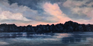 Lake at Twilight, Coral and Indigo by Elizabeth Garat |  Artwork Main Image 
