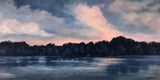 Original art for sale at UGallery.com | Lake at Twilight, Coral and Indigo by Elizabeth Garat | $1,600 | oil painting | 18' h x 36' w | thumbnail 1