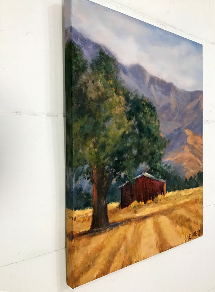 Red Barn Off Grand Avenue by Elizabeth Garat |  Side View of Artwork 