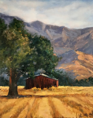 Original art for sale at UGallery.com | Red Barn Off Grand Avenue by Elizabeth Garat | $875 | oil painting | 20' h x 16' w | photo 1