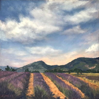 Rows of Lavender, Peach Light Above the Hills by Elizabeth Garat | Artwork Main Image