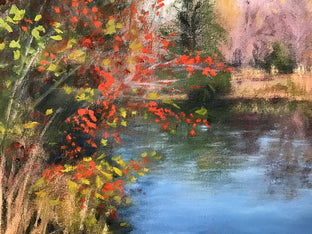 Original art for sale at UGallery.com | The Pond in November; Red Berries by Elizabeth Garat | $875 | oil painting | 18' h x 18' w | photo 4