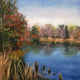 Original art for sale at UGallery.com | The Pond in November; Red Berries by Elizabeth Garat | $875 | oil painting | 18' h x 18' w | thumbnail 1