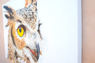 Original art for sale at UGallery.com | A Watchful Great Horned Owl by Emil Morhardt | $1,925 | acrylic painting | 24' h x 36' w | photo 2