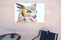Original art for sale at UGallery.com | A Watchful Great Horned Owl by Emil Morhardt | $1,925 | acrylic painting | 24' h x 36' w | thumbnail 3