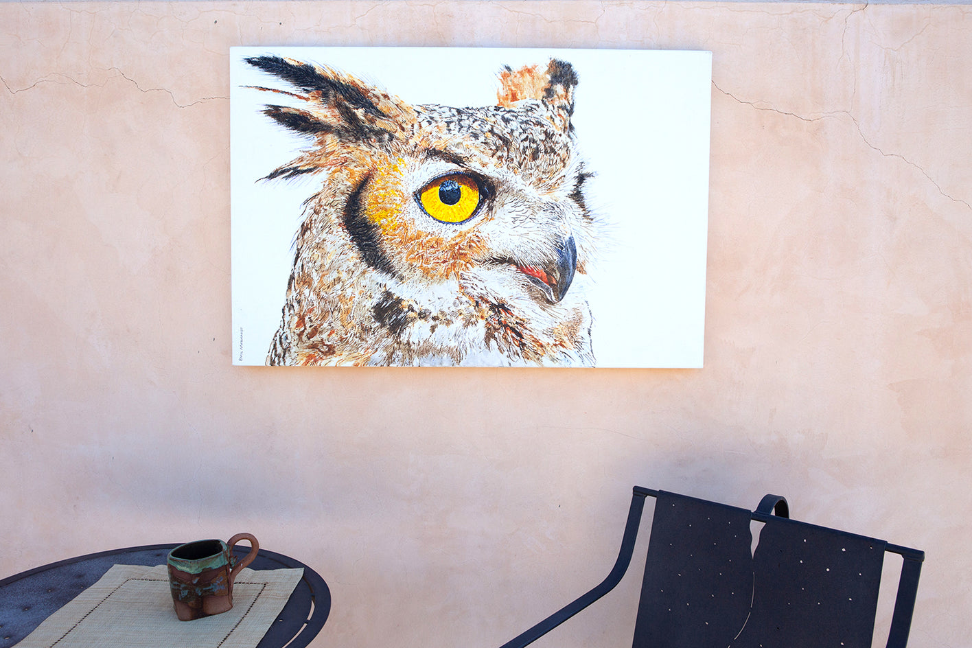 A Watchful Great Horned Owl by Emil Morhardt |  Context View of Artwork 