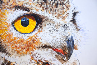 A Watchful Great Horned Owl by Emil Morhardt |   Closeup View of Artwork 