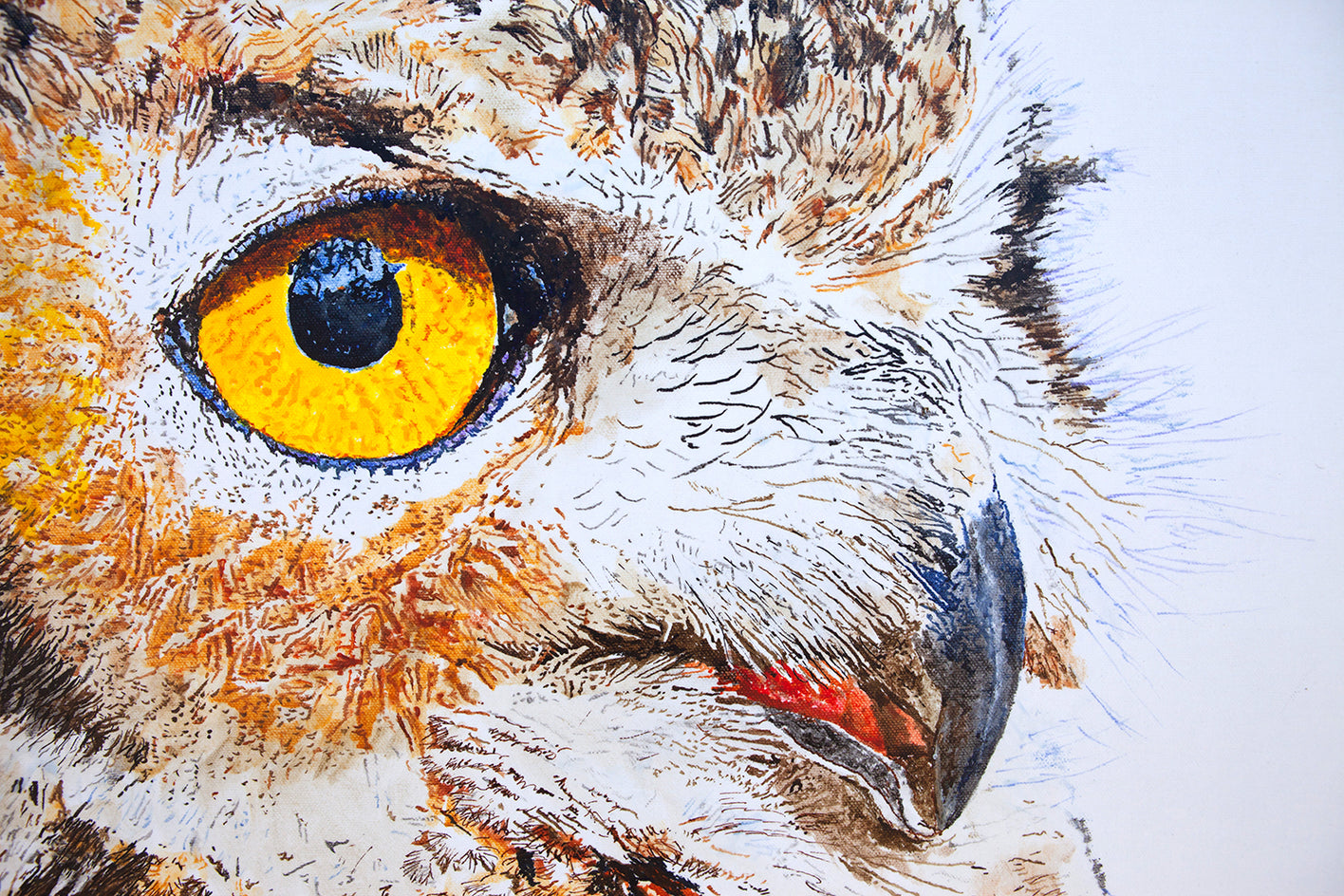 A Watchful Great Horned Owl by Emil Morhardt |  Closeup View of Artwork 