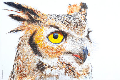A Watchful Great Horned Owl by Emil Morhardt | Artwork Main Image