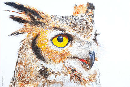 acrylic painting by Emil Morhardt titled A Watchful Great Horned Owl