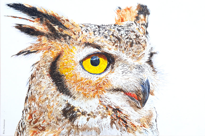 A Watchful Great Horned Owl by Emil Morhardt |  Artwork Main Image 
