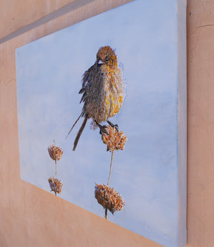 Original art for sale at UGallery.com | Bushtit on Sage #2 by Emil Morhardt | $1,925 | acrylic painting | 24' h x 36' w | photo 2