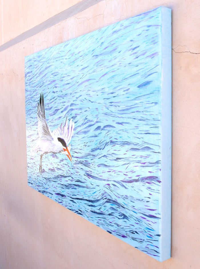 Caspian Tern Fishing by Emil Morhardt |  Side View of Artwork 