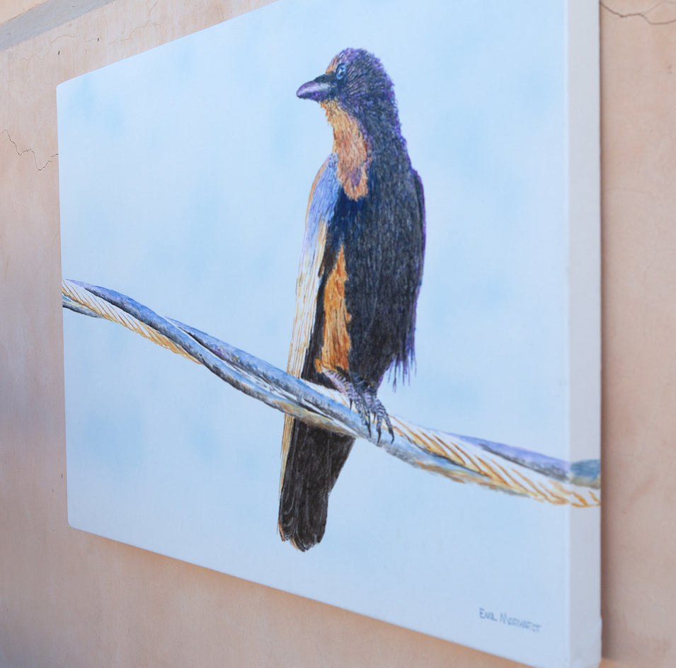 Crow on a Wire by Emil Morhardt |  Side View of Artwork 