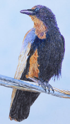 Crow on a Wire by Emil Morhardt |   Closeup View of Artwork 