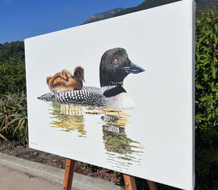 Loon with Chick by Emil Morhardt |  Side View of Artwork 