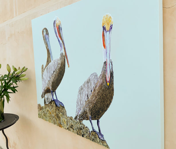 Three Pelicans by Emil Morhardt |  Side View of Artwork 