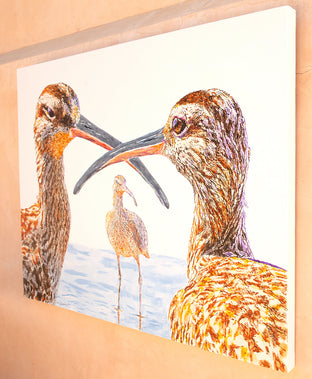 Original art for sale at UGallery.com | Three Whimbrels in Conversation by Emil Morhardt | $3,100 | acrylic painting | 36' h x 48' w | photo 2