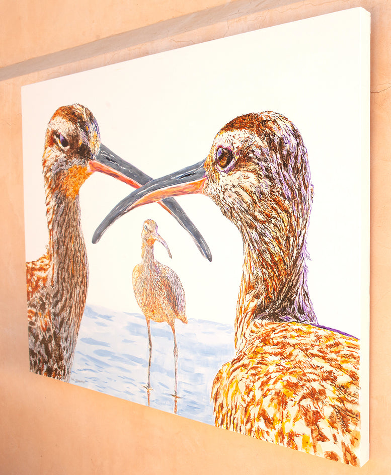 Three Whimbrels in Conversation by Emil Morhardt |  Side View of Artwork 