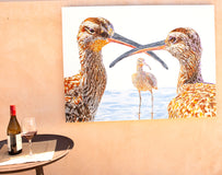 Original art for sale at UGallery.com | Three Whimbrels in Conversation by Emil Morhardt | $3,100 | acrylic painting | 36' h x 48' w | thumbnail 3