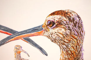 Original art for sale at UGallery.com | Three Whimbrels in Conversation by Emil Morhardt | $3,100 | acrylic painting | 36' h x 48' w | photo 4