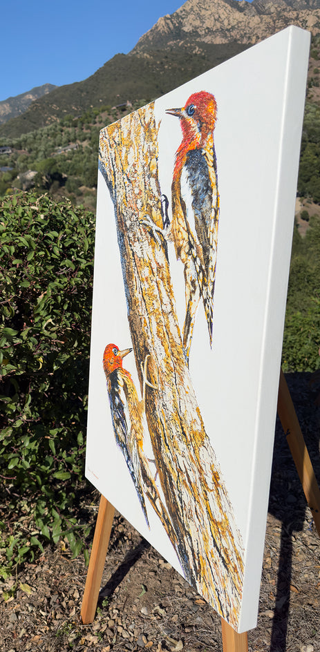 Woodpeckers on Tree by Emil Morhardt |  Side View of Artwork 