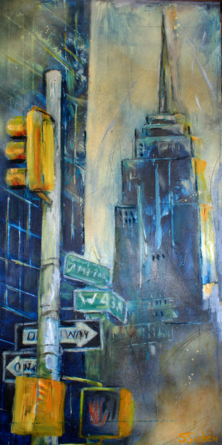 Original art for sale at UGallery.com | Empire State Building by Sharon Sieben | $550 | mixed media artwork | 24' h x 12' w | photo 1