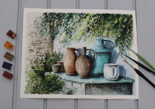 Original art for sale at UGallery.com | Ceramics by Erika Fabokne Kocsi | $500 | watercolor painting | 10' h x 13' w | photo 4