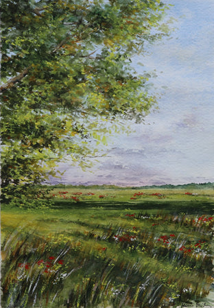 Original art for sale at UGallery.com | Distant Poppies by Erika Fabokne Kocsi | $500 | watercolor painting | 9' h x 13' w | photo 1