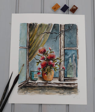 Original art for sale at UGallery.com | Evening by Erika Fabokne Kocsi | $500 | watercolor painting | 8' h x 10' w | photo 4