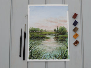Original art for sale at UGallery.com | Sunset by Erika Fabokne Kocsi | $500 | watercolor painting | 11' h x 5' w | photo 4