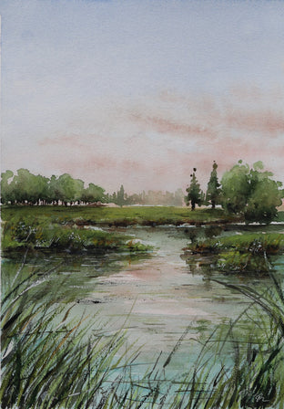 Original art for sale at UGallery.com | Sunset by Erika Fabokne Kocsi | $500 | watercolor painting | 11' h x 5' w | photo 1