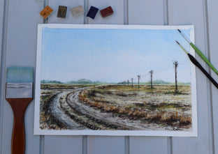 Original art for sale at UGallery.com | Tractor Tracks on the Road by Erika Fabokne Kocsi | $500 | watercolor painting | 13' h x 9' w | photo 4