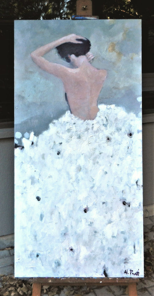 Evening Figure In White Dress by Mary Pratt |  Closeup View of Artwork 