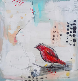 mixed media artwork by Evgenia Smirnova titled Little Red Bird N1