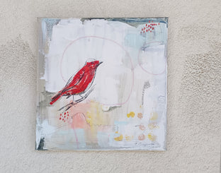 Original art for sale at UGallery.com | Little Red Bird N2 by Evgenia Smirnova | $550 | mixed media artwork | 11.8' h x 11.8' w | photo 3
