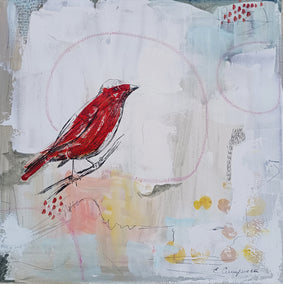 mixed media artwork by Evgenia Smirnova titled Little Red Bird N2