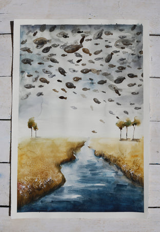 Original art for sale at UGallery.com | Above the River by Evgenia Smirnova | $600 | watercolor painting | 23' h x 15' w | photo 3