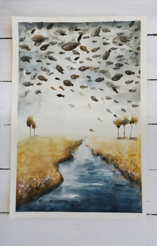 Original art for sale at UGallery.com | Above the River by Evgenia Smirnova | $600 | watercolor painting | 23' h x 15' w | photo 4